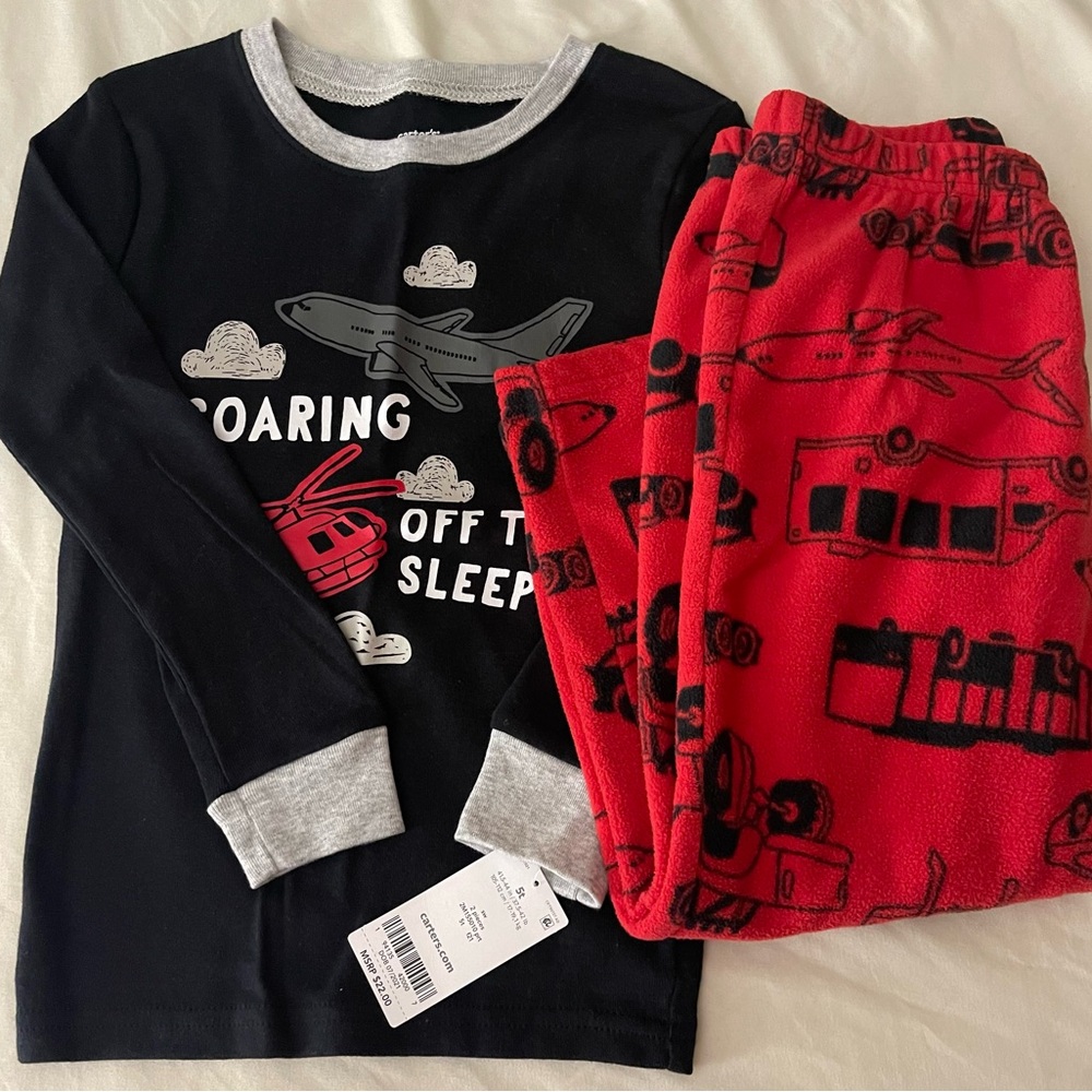 Kids Airplane Pajama Set - Black and Red